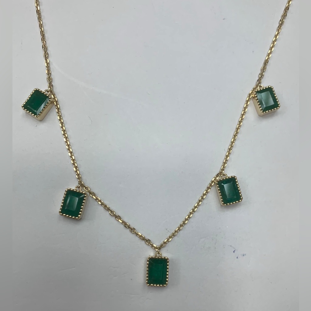 18 Kt Yellow Gold Natural Emerald Station Necklace